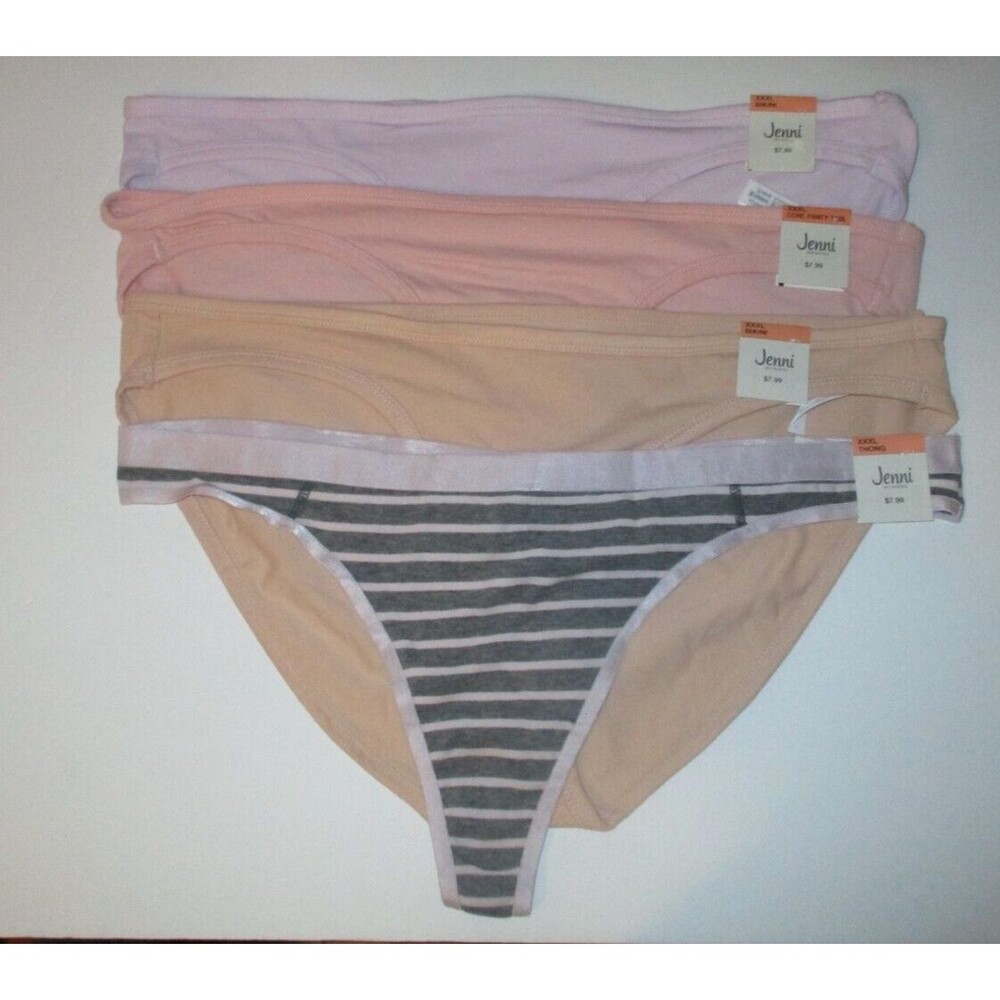 Jenni Womens Sz XXXL Cotton Bikini Brief Thong Panty Underwear Lot of 4